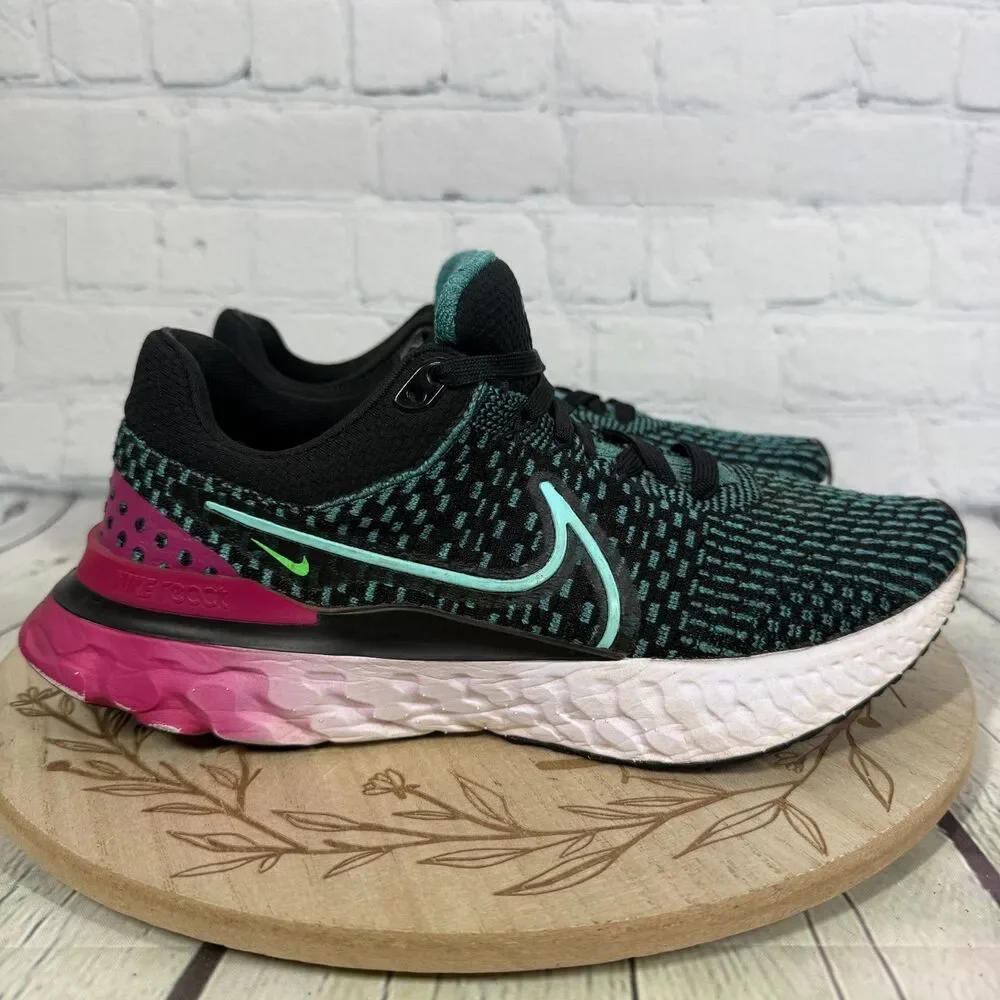 Nike React Infinity Run Flyknit 3 Black Teal Pink Running Shoes Women’s 9